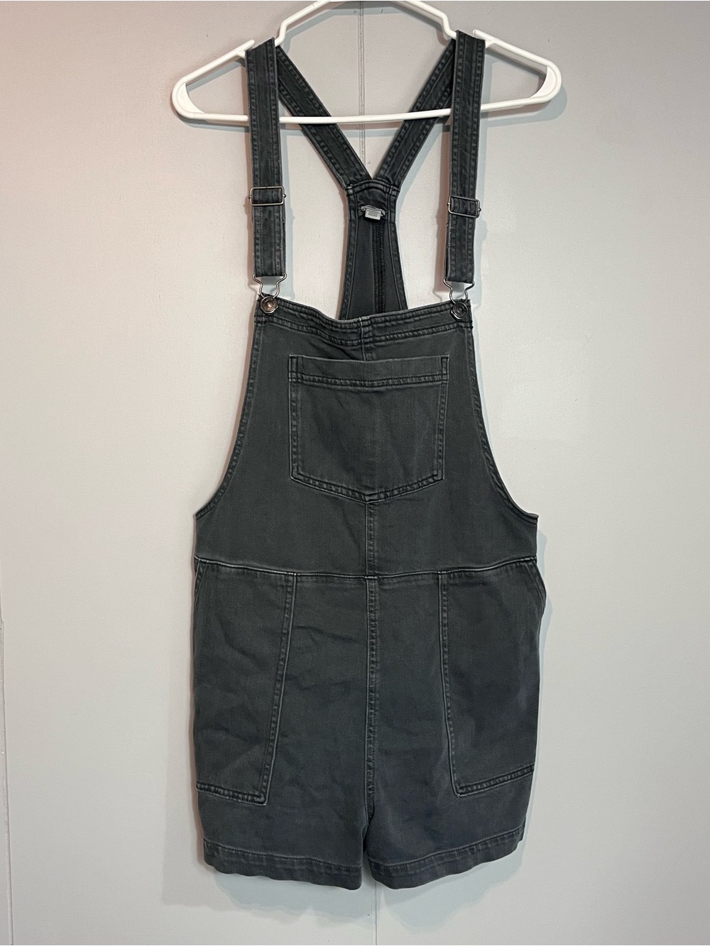 Aerie Black Denim Overall Shorts Shortalls Women’s L Utility Pocket
